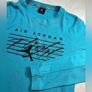 Air Jordan embroidered logo long sleeve waffle knit turquoise pullover, men's L
